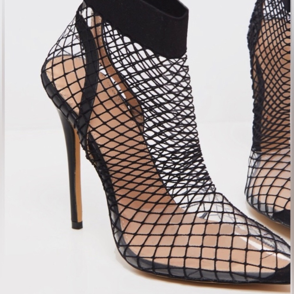 Fishnet Sock Style Black Skinny Heels - Picture 3 of 3